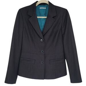 Tahari Women's Gray Blazer Size 8 Career Office Jacket‎ w/ Teal Lining